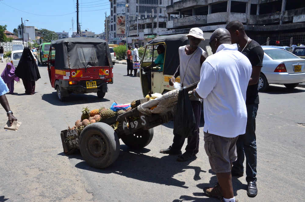 Pedestrians and street vendors in downtown Nairobi